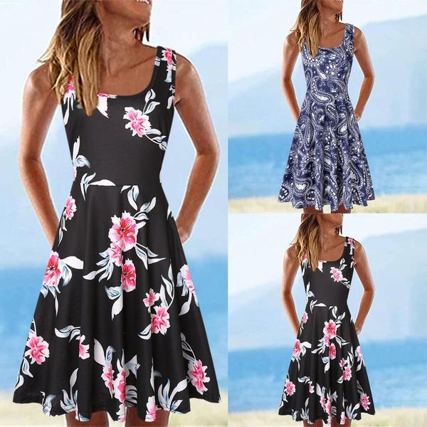 

women's swimwear summer dress women vintage o neck print cotton dresses casual simple fashion korean elegant vestidos clothes, White;black
