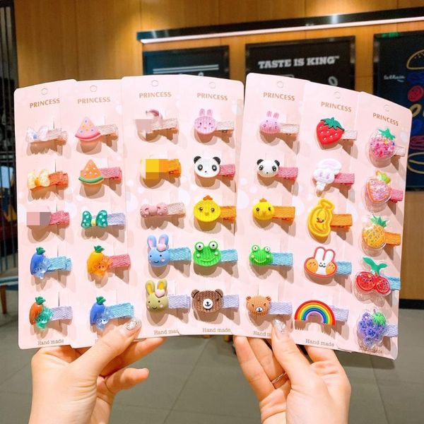 

hair accessories children cute cartoon animal fruit bow flower hairpins headwear girls princess safety clips barrettes gift set, Slivery;white