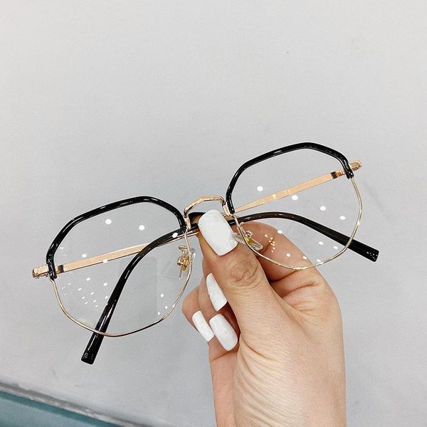 

fashion sunglasses frames vintage women men round myopia glasses oversized eyeglasses students metal clear, Black