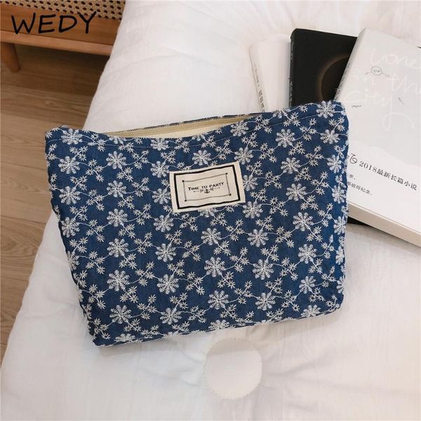 

cosmetic bags & cases cotton fabric bag embroidered zipper makeup pouch women floral toiletry large make up organizer female beauty case
