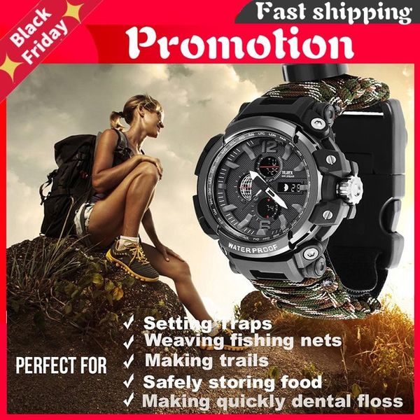 

wristwatches men military watch 50m waterproof wristwatch led digital clock outdoor sport compass thermometer quartz, Slivery;brown