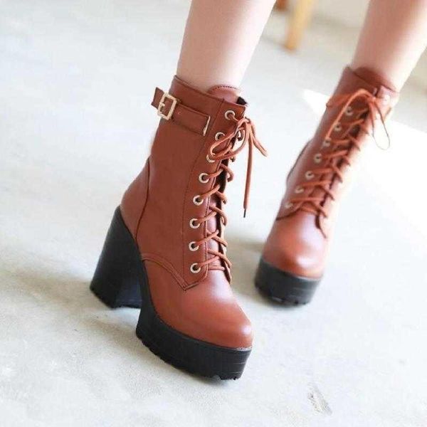 

boots 2021 women's middle autumn and winter thick heeled short high, Black