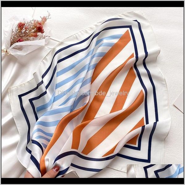 

wraps hats, & gloves aessories2021 fashion silk square scarf women striped print neck hairband shawl lady wrap spring summer neckerchief ban, Blue;gray