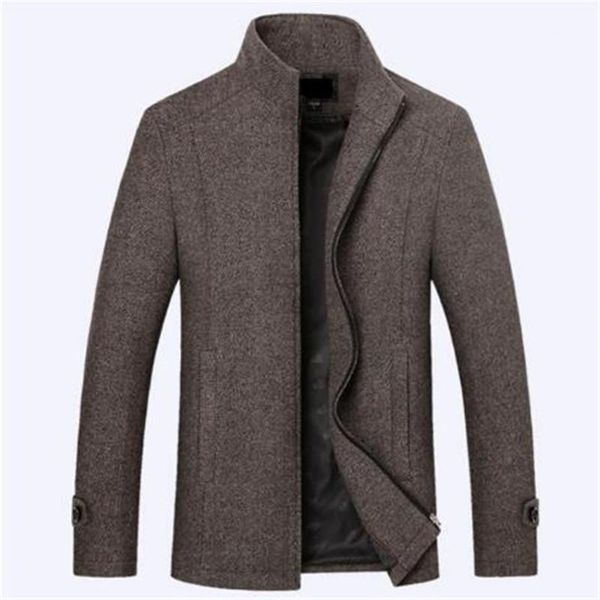 

men's wool & blends autumn and winter coat business casual solid color stand collar jacket1, Black