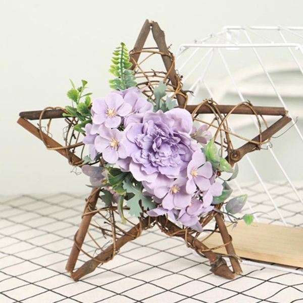 

decorative flowers & wreaths simulated home decoration wall hanging flower wood pentagram pendant door wreath christmas