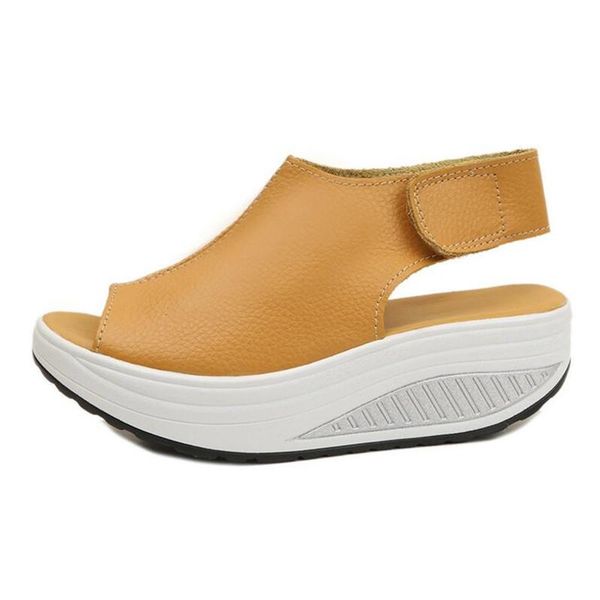 

rocking shoes female summer sandals thick bottom hook & loop wedge with sponge cake fish mouth large size 35-43 dress, Black