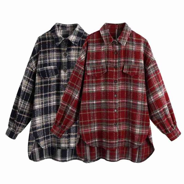 

women autumn plaid woolen jackets coats loose long sleeve casual street female warm jacket outerwear clothes 210513, Black;brown
