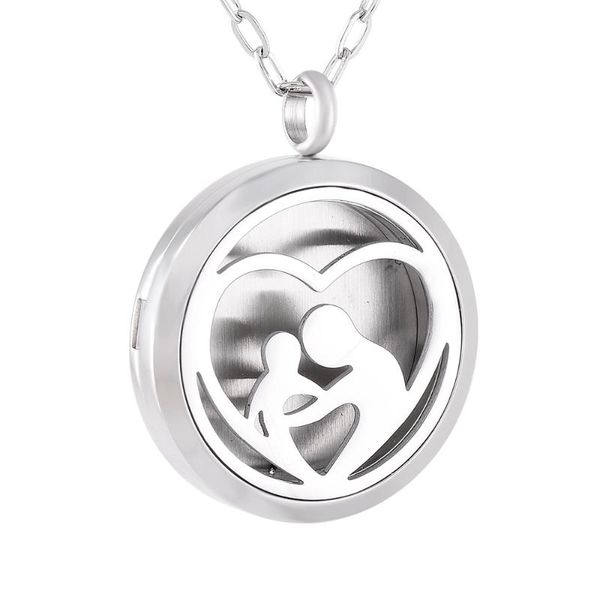 

pendant necklaces ijp0158 family theme gift item round diffuser locket mom and kid in heart essential oil fashion jewelry, Silver