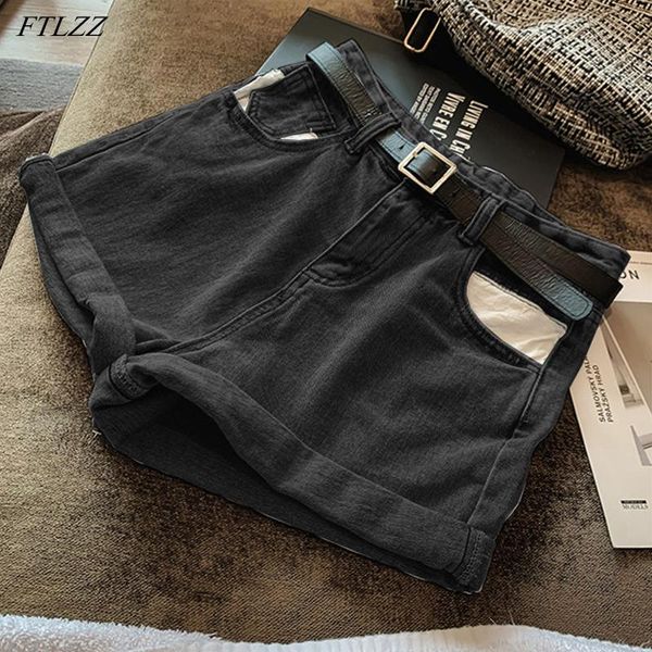 

summer women vintage wide leg high waist blue denim shorts casual female loose solid color black jeans women's, White;black