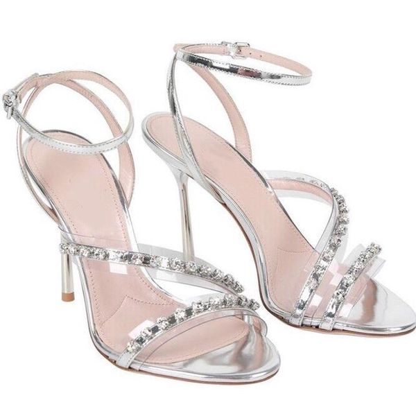 

crystal embellished high heel sandals summer ankle strap thin heels shoes woman rhinestones wedding, Black