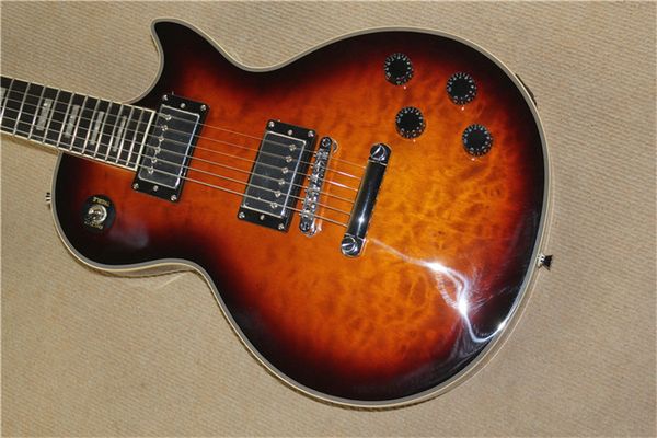 

electric guitar sunburst custom, ebony fingerboard, binding over frets, flamed maple guitar