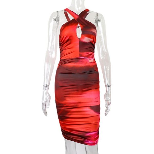 

casual dresses woman floral cross-hung sleeveless halter short backless dress, Black;gray