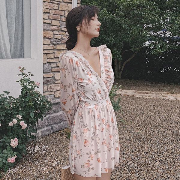 

swimming suit for teens swimsuit fused female mayo swimwear dress women one piece ins super fairy long sleeve floral one-piece suits