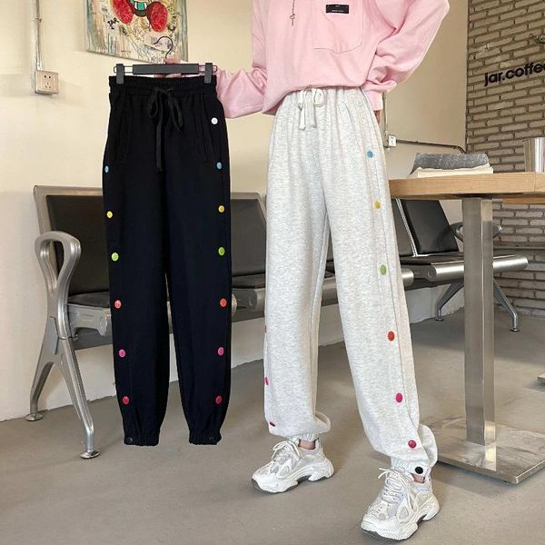 

women's pants & capris women casual harem fashion korean style button design sweatpants solid color high waist all-match trousers breas, Black;white