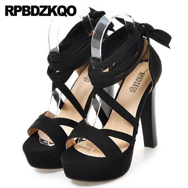 

pumps platform large size tie up strap gladiator block roman boots extreme shoes designer sandals women luxury 2021 lace, Black