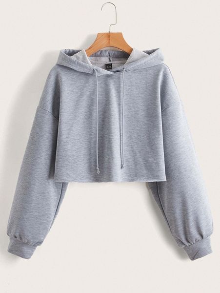 

crop drop shoulder drawstring hoodie t9ie#, White;black