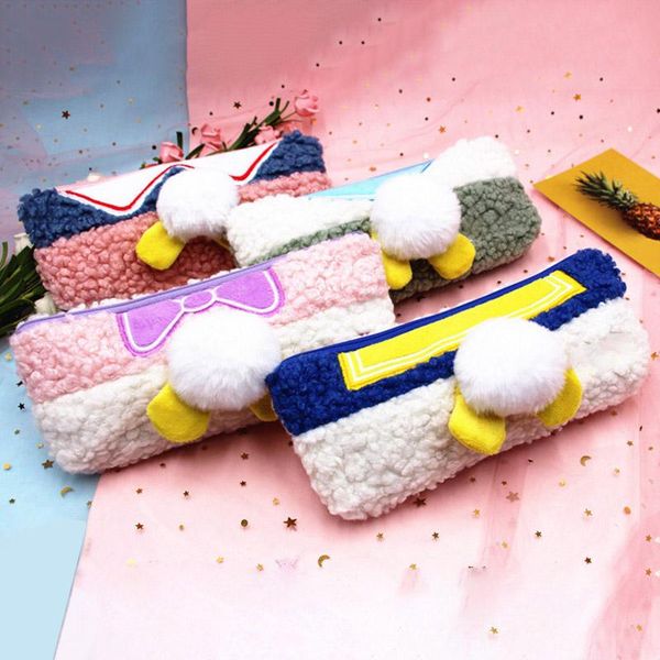 

pencil bags cute kawai tail plush pen pouch faux fur lightweight large capacity stationary cosmetics for students girls jr deals