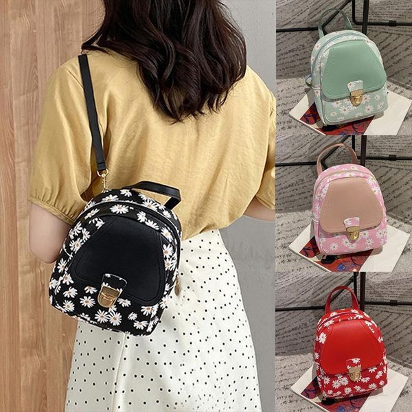 

womens mini backpack daisy print pu leather kawaii cute graceful bagpack small school bags for girls students bag f35