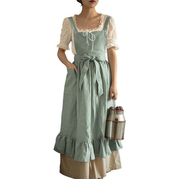 

aprons 2021 retro medieval cotton linen cooking kitchen for woman dress flower shop smock hairdresser bib garden overall