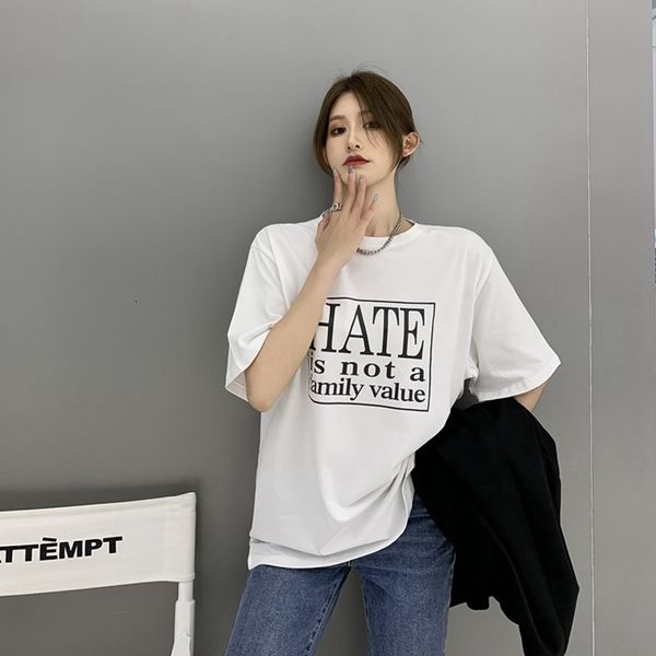 

polos ytx114 letter print loose and thin mid-sleeve short women's t-shirt, White