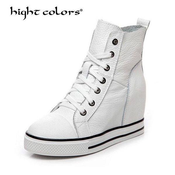 

boots hight colors super high heels height increased wedges women shoes lace up genuine leather platform woman 2021, Black