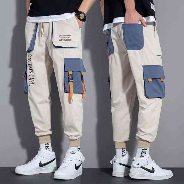 

men's pants houzhou black cargo for men trousers male khaki casual autumn korean streetwear hip hop spliced ribbons 31nd