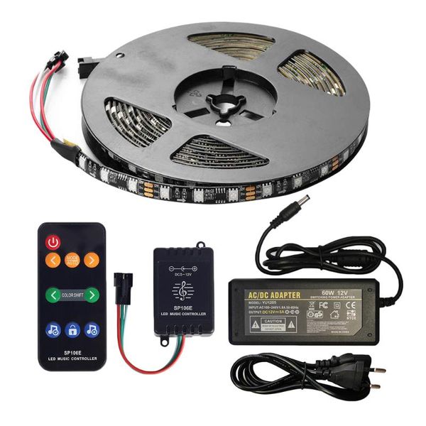 

strips music control led strip set dream color ws2811 5m kit with sp106e controller remote 12v adapter eu/us plug