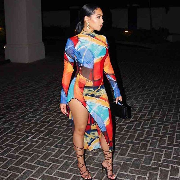 

autumn tie dye printed women midi dress party turtleneck long sleeve winter bodycon club dress female, Black;gray