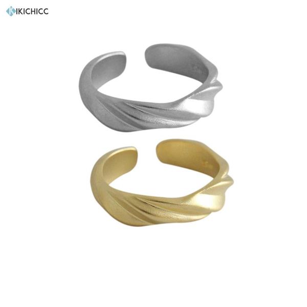

cluster rings kikichicc 100% 925 sterling silver irregular big adjustable 2021 fashion open cut twist women crystal luxury jewelry, Golden;silver