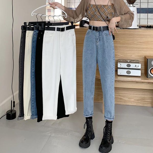 

women's jeans high waist spring and autumn dad radish pants 2021 small slim straight cropped, Blue