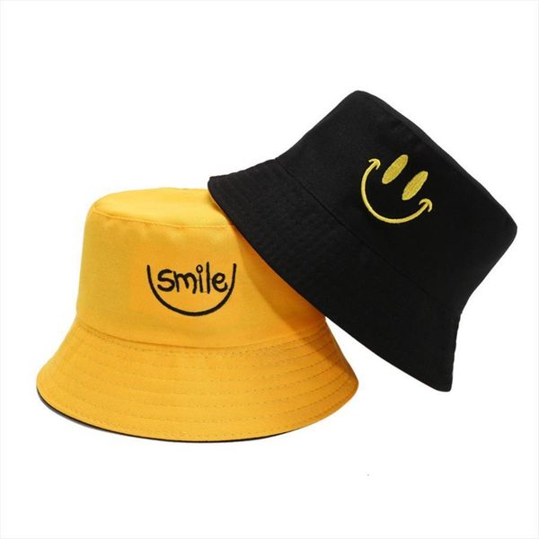 

men women spring neutral bucket fishing hats sunscreen sun cap smiley double sided wear lady fisherman black white smile, Blue;gray