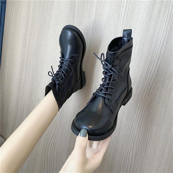 

boots cootelili women ankle round toe keep warm winter 4cm heel lace up fashion shoes for woman black basic botas 35-40