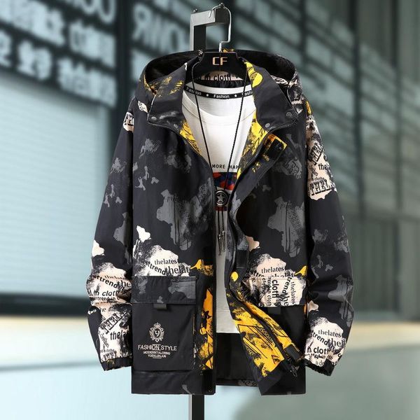 

men's jackets 2021 fall large size workwear casual printed pattern jacket fat loose camouflage brother fatty top, Black;brown