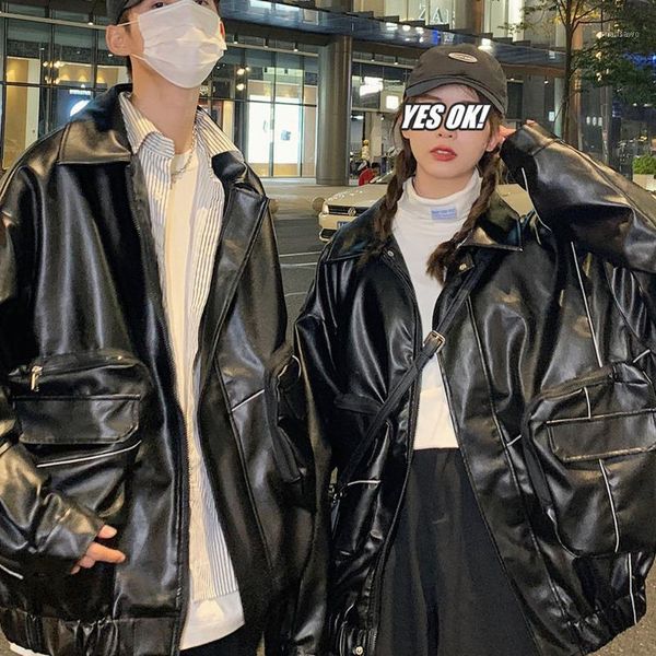 

men's jackets jacket 2021 autumn slim pure color leather ruffian long-sleeved casual lapel young wear, Black;brown