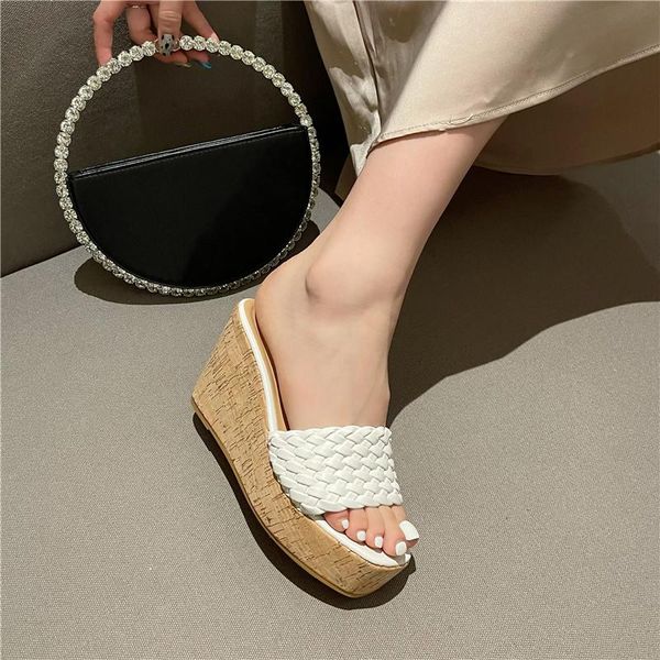 

summer flip flop square head women sandals wedges heel sandal dress shoes, Black