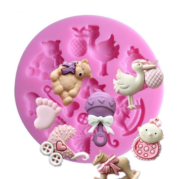 8 * 8 * 1cm 3D bebê cavalo urso silicone bolo molde gira açúcar molde de açúcar coque cupcake doces de chocolate DH8577