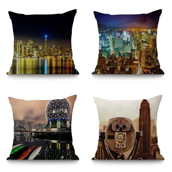 

cushion/decorative pillow modern city night view picture print seat linen cushion for sofa home decor el decoration decorative throw 45x45 c