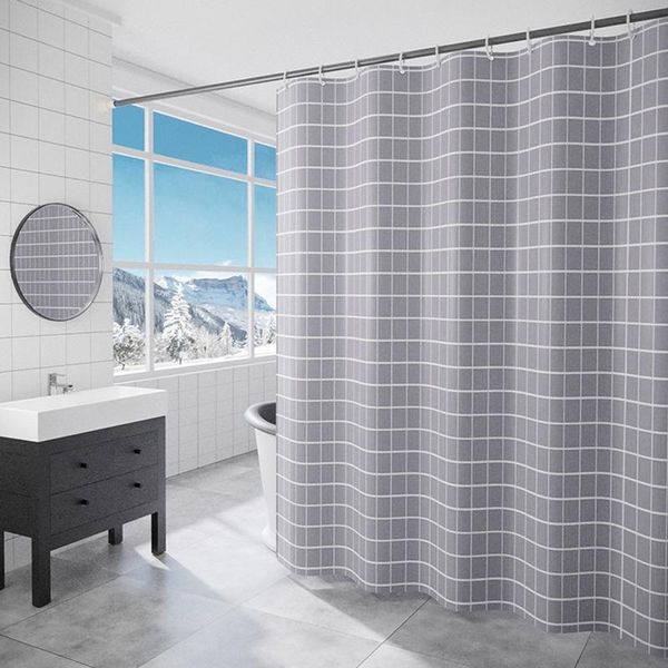 

grey white textured shower curtains waterproof fabric checkered printed bathroom curtain decor with hooks 180 * 180cm