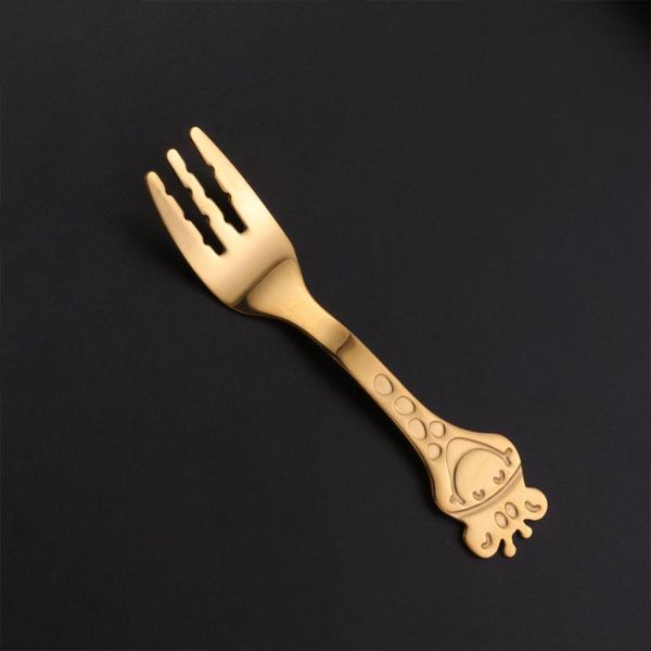 

forks baby cartoon giraffe stainless steel spoon children dinner tableware (golden)