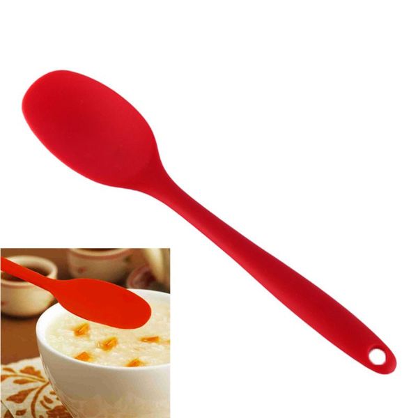 

spoons silicone soup spoon soft long handle nonstick kids scoop serving (red)