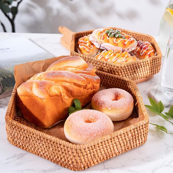 

storage baskets 2pcs rattan woven fruit tray hexagonal handmade wicker basket for bread snack food desktop