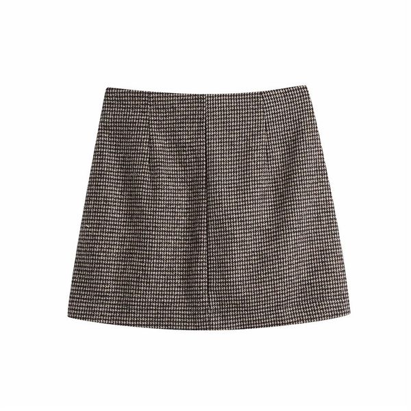 

skirts women sprint autumn za high waist plaid mini female casual back zipper houndstooth coffee color suit skirt chic ka71, Black