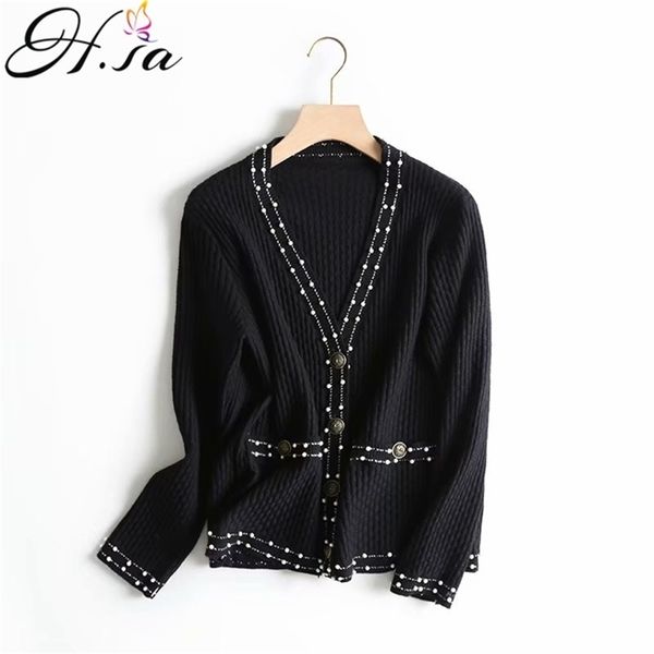 Mulheres Camisola Cardigans V Neck Button Up Knit Pontões e Prata Beading Elegante Formal Feminino Cardigan 210430