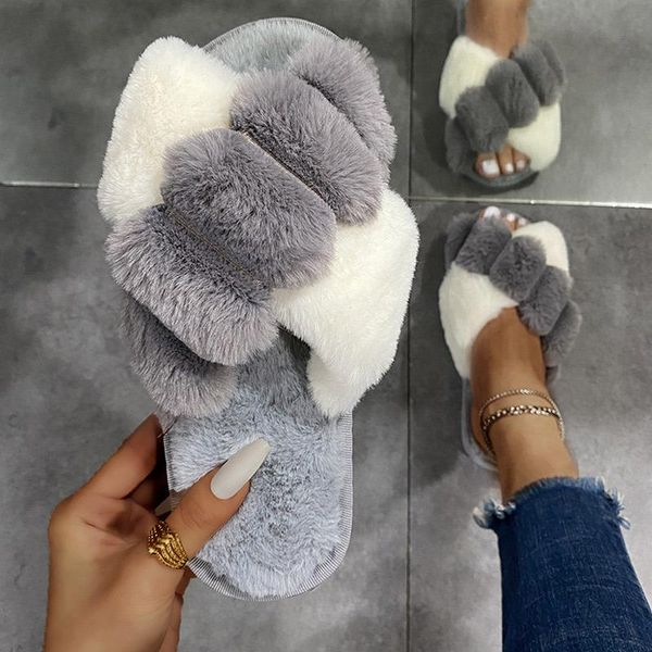 

slippers drop women furry flat, Black