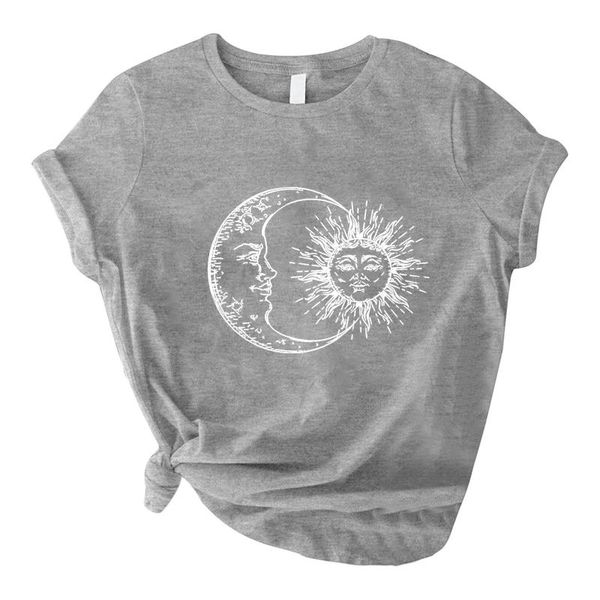 

aesthetic clothes plus size fashion women sun moon printed o-neck t-shirt short sleeve casual tee personalized cloth women's, White