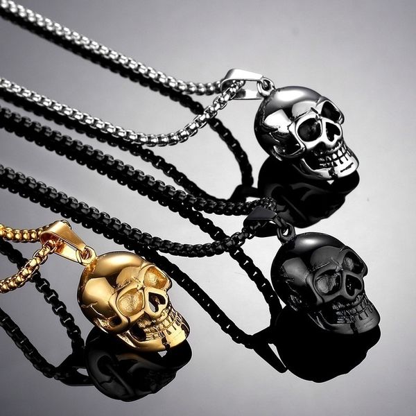 

popular new punk men domineering fashion hip-hop skull pendant retro gothic charm party necklace halloween jewelry gift, Silver