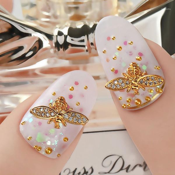 

across gold metal bee nail art decortions shiny sequin diy manicure 8*14mm 3d decoration accessory1, Silver;gold