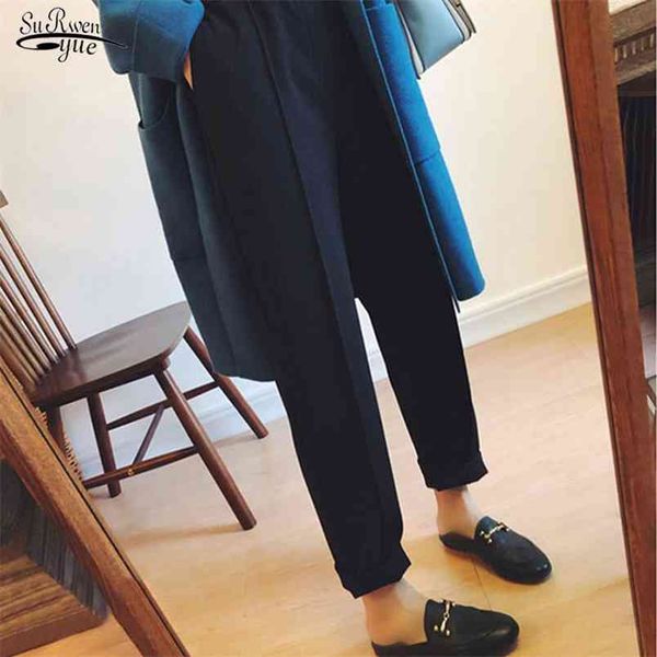 

trousers loose women autumn winter casual high waist pants thick ankle-length female solid 6991 210421, Black;white