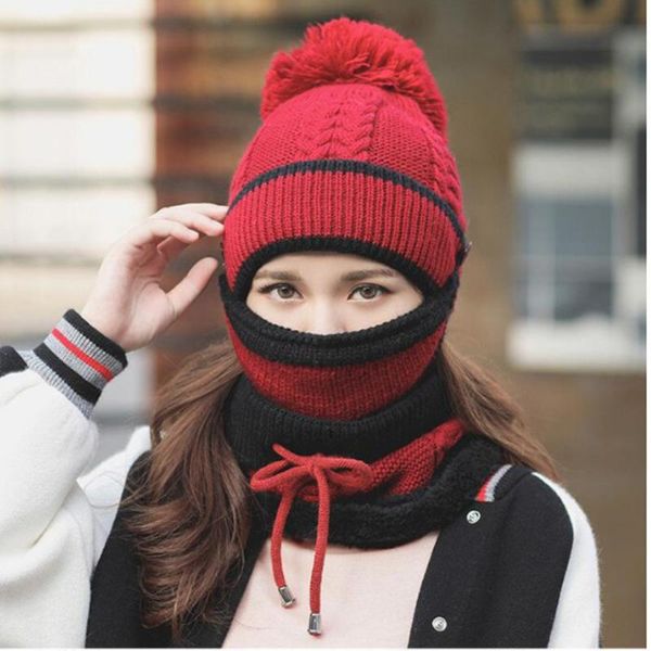 

berets winter warm women's hood mask scarf cycling cold ladies thickness velvet hats padded windbreaker outdoor skiing beanies skullies, Blue;gray