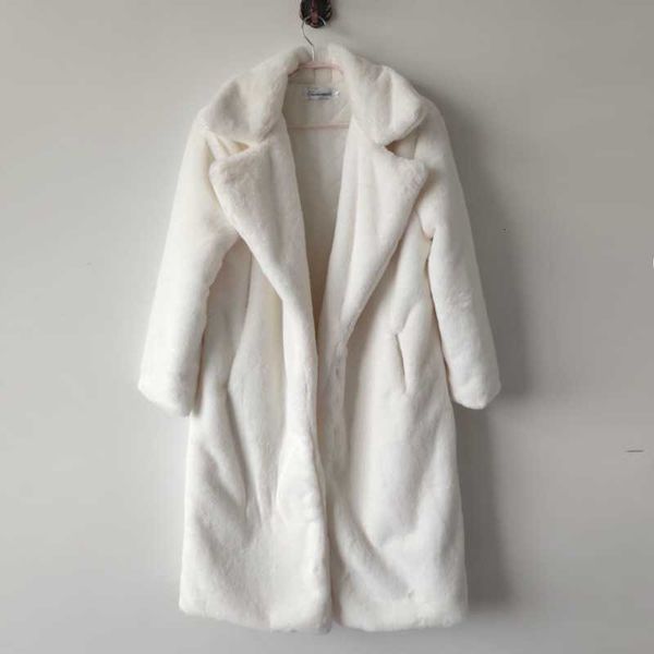 

women's wool & blends jacket faux fur coat winter women long jackets luxury female loose lapel plush 5a89, Black